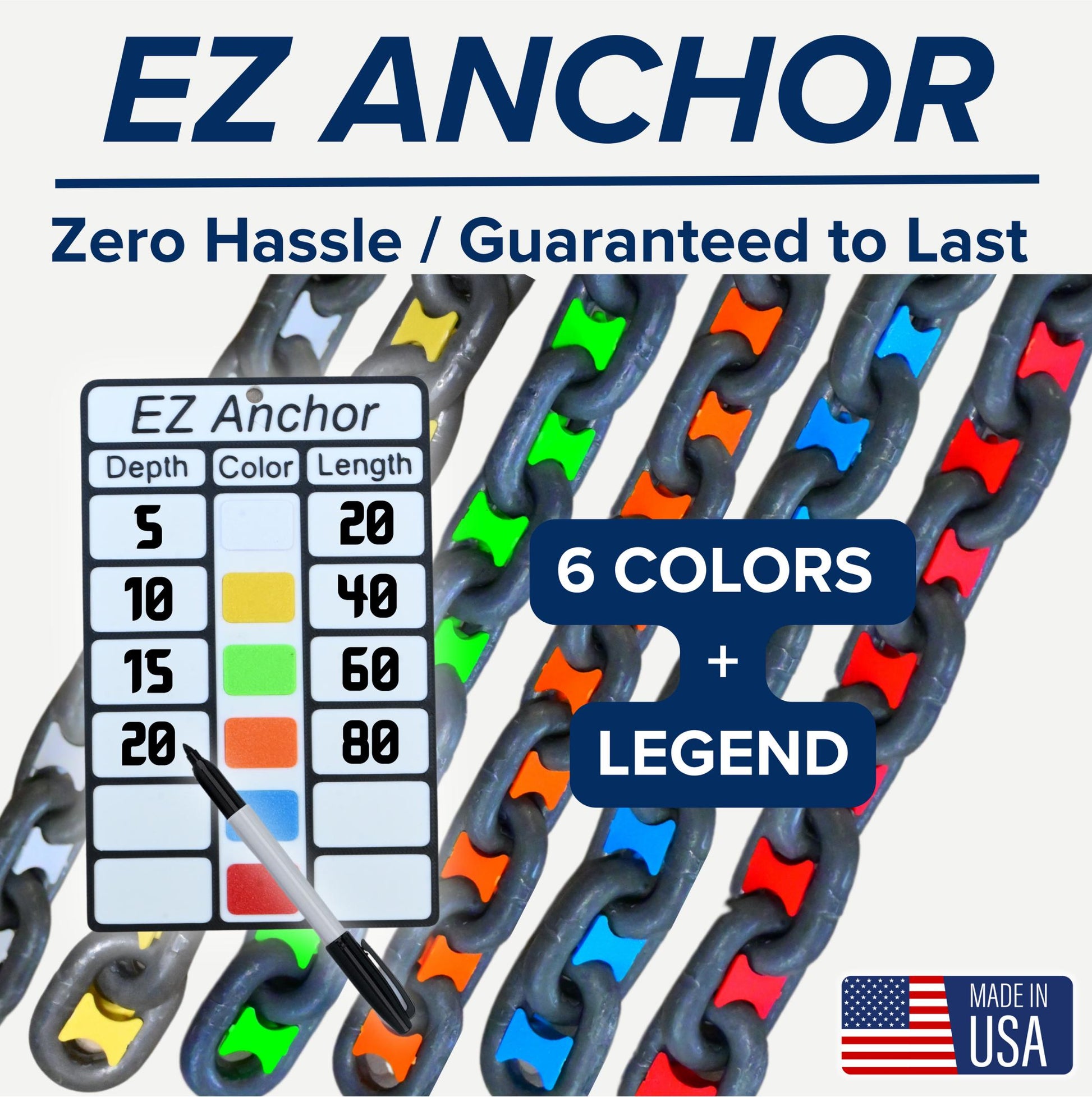 Anchor Chain Marking Kit - 6 COLOR PACK with LEGEND - High-Visibility, Weather-Resistant, Easy Install Marine Accessories for Boat Anchoring
