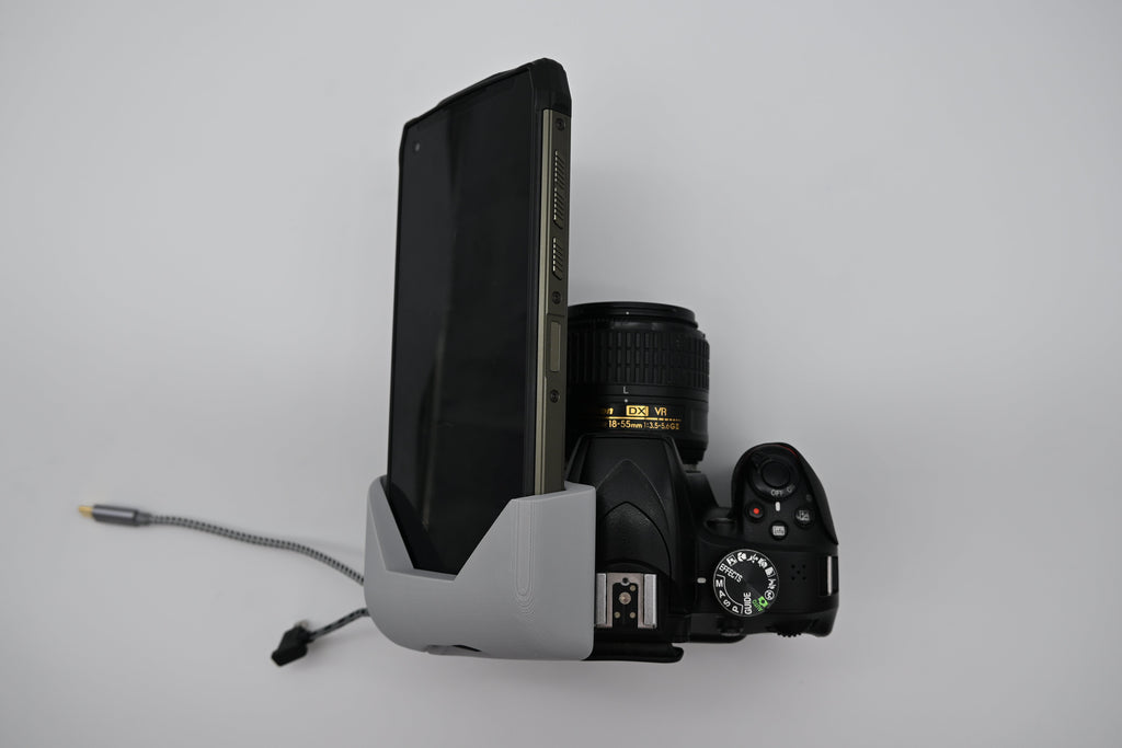 Nikon Camera with Mount and Ulefone Power Armor 13 - Includes Nikon Camera, Polycarbonate Mount, Smartphone, Custom Cable, Bolt, Washer, Allen Key